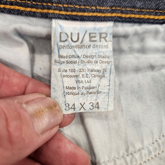 DU/ER Pants Mens 34x34 Blue Denim L2X Relaxed Taper Stretch Performance Cooling - Picture 7 of 15